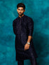 Men's Blue Silk Blend Embellished Kurta